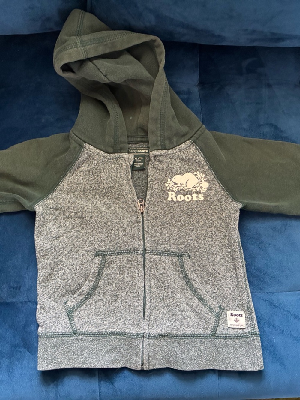 Roots Kids Two-Tone Green & Heather Green Zip Hoodie 18-24M